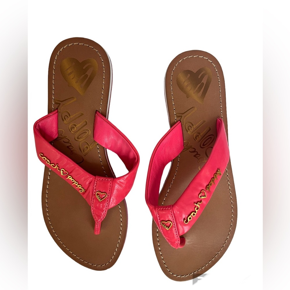 Coach Poppy Michele Pink Patent Sandals Thong Flip Flops Women's Size 6